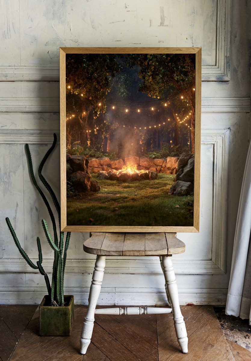 Forest Campfire Night Photography Poster. — room view 1