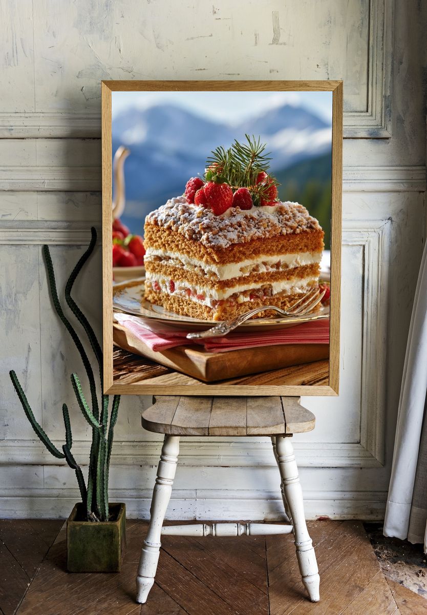 Festive Strawberry Cake Photography Poster. room preview