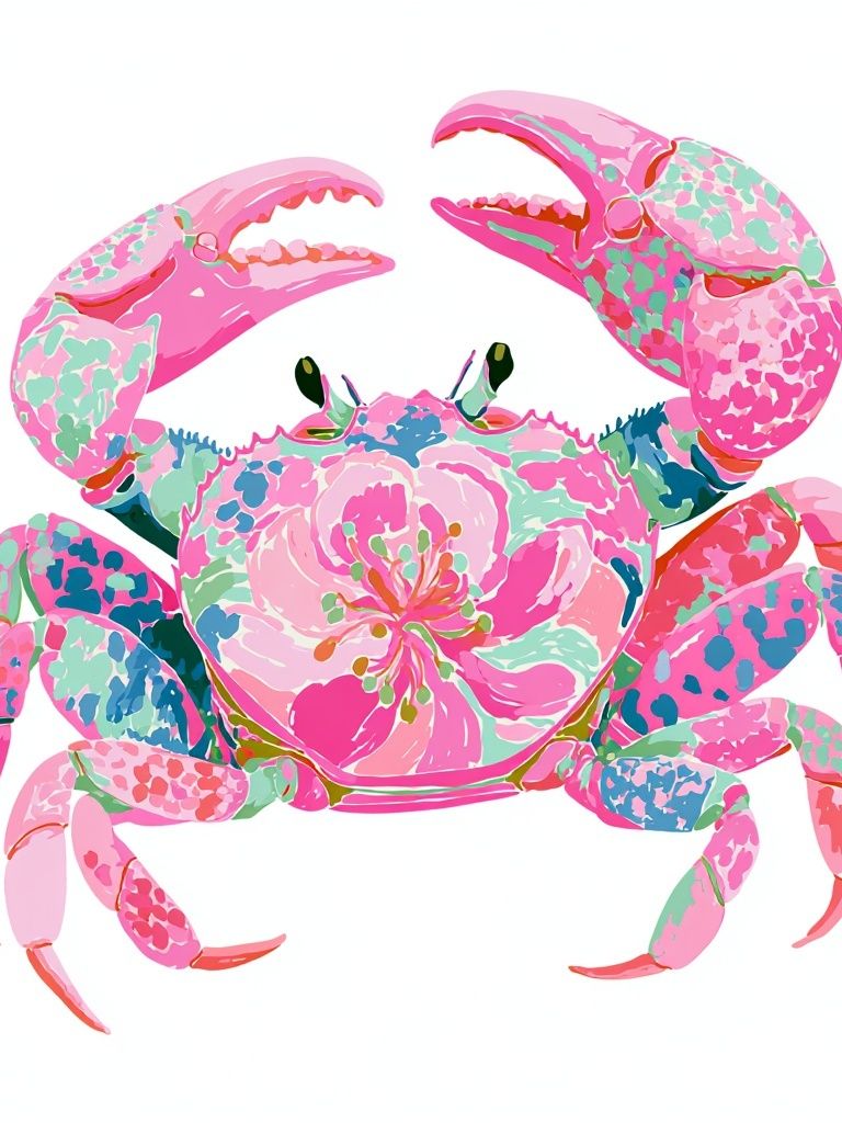 Floral Crab Illustration Poster. poster detail
