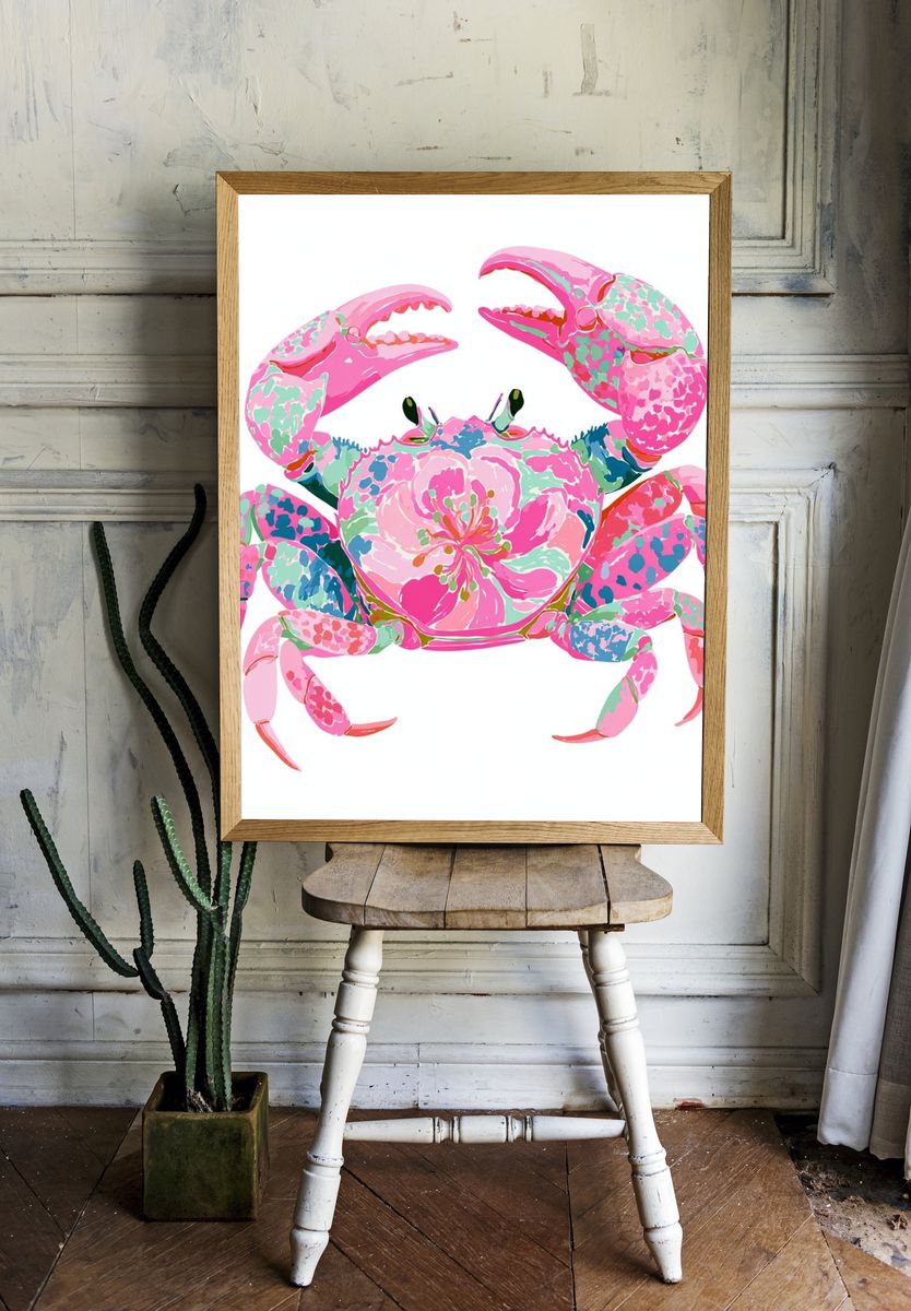 Floral Crab Illustration Poster. room preview