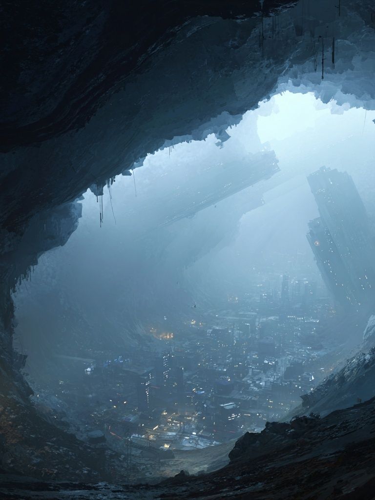 Futuristic Cave City — Sci-Fi Print. poster — fine-art art