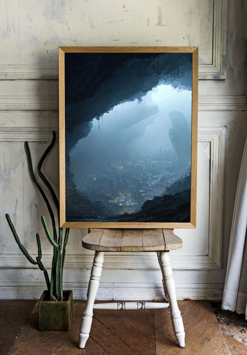 Futuristic Cave City — Sci-Fi Print. — room view 1