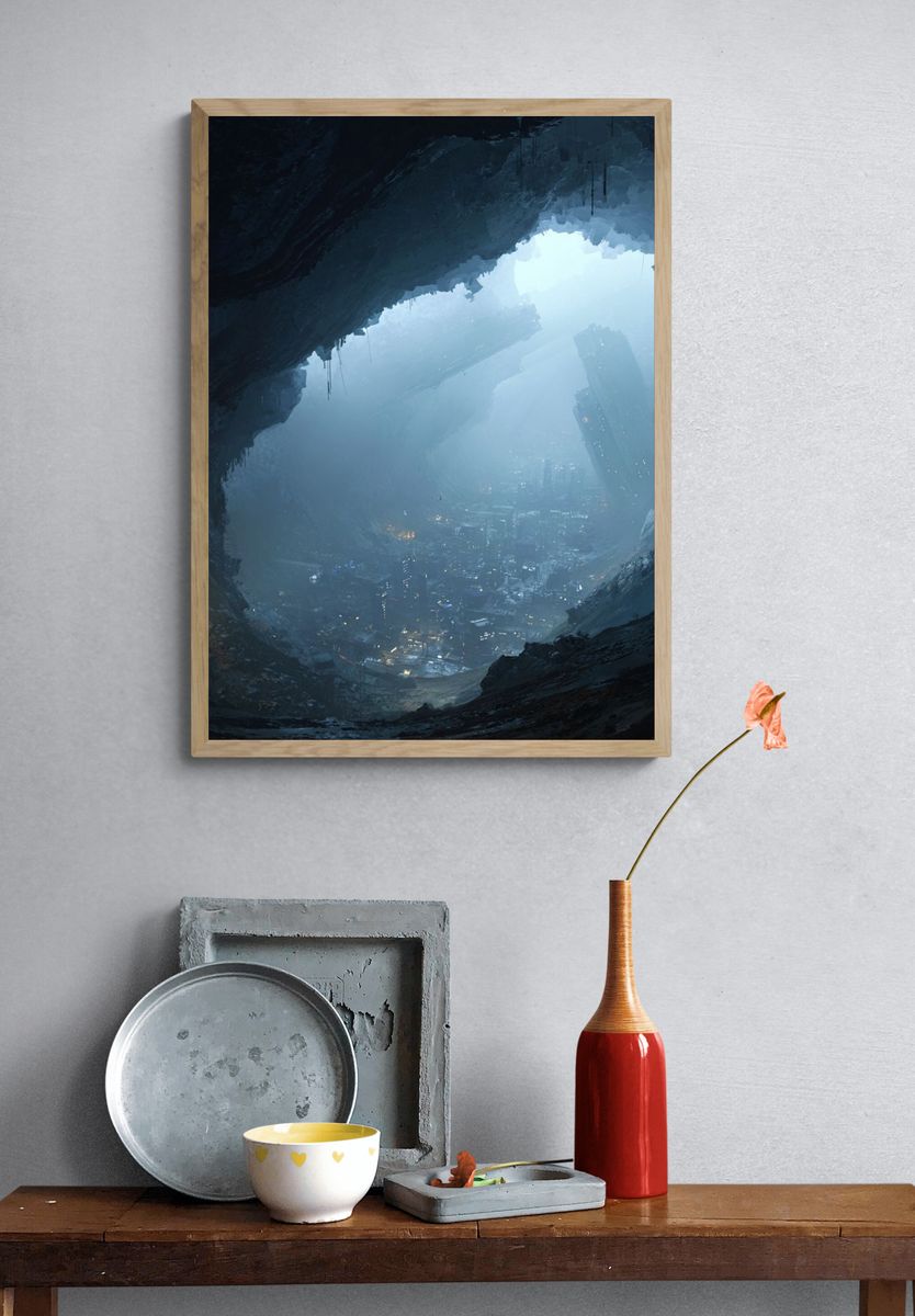 Futuristic Cave City — Sci-Fi Print. — room view 3