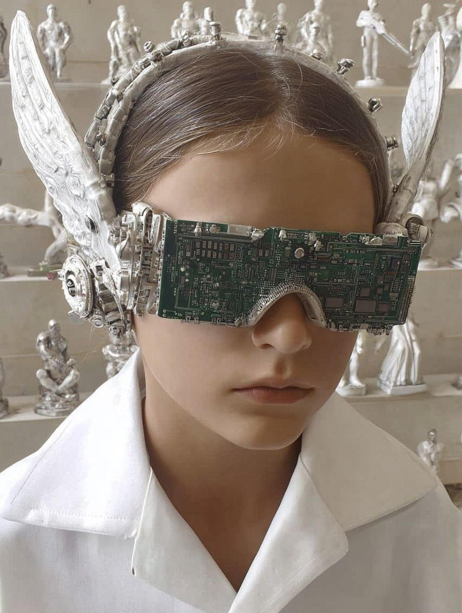Futuristic Child with Circuit Glasses — Fine Art Print. poster detail