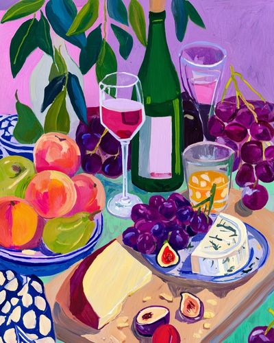 Vibrant Fruit and Wine Still Life Poster. poster print