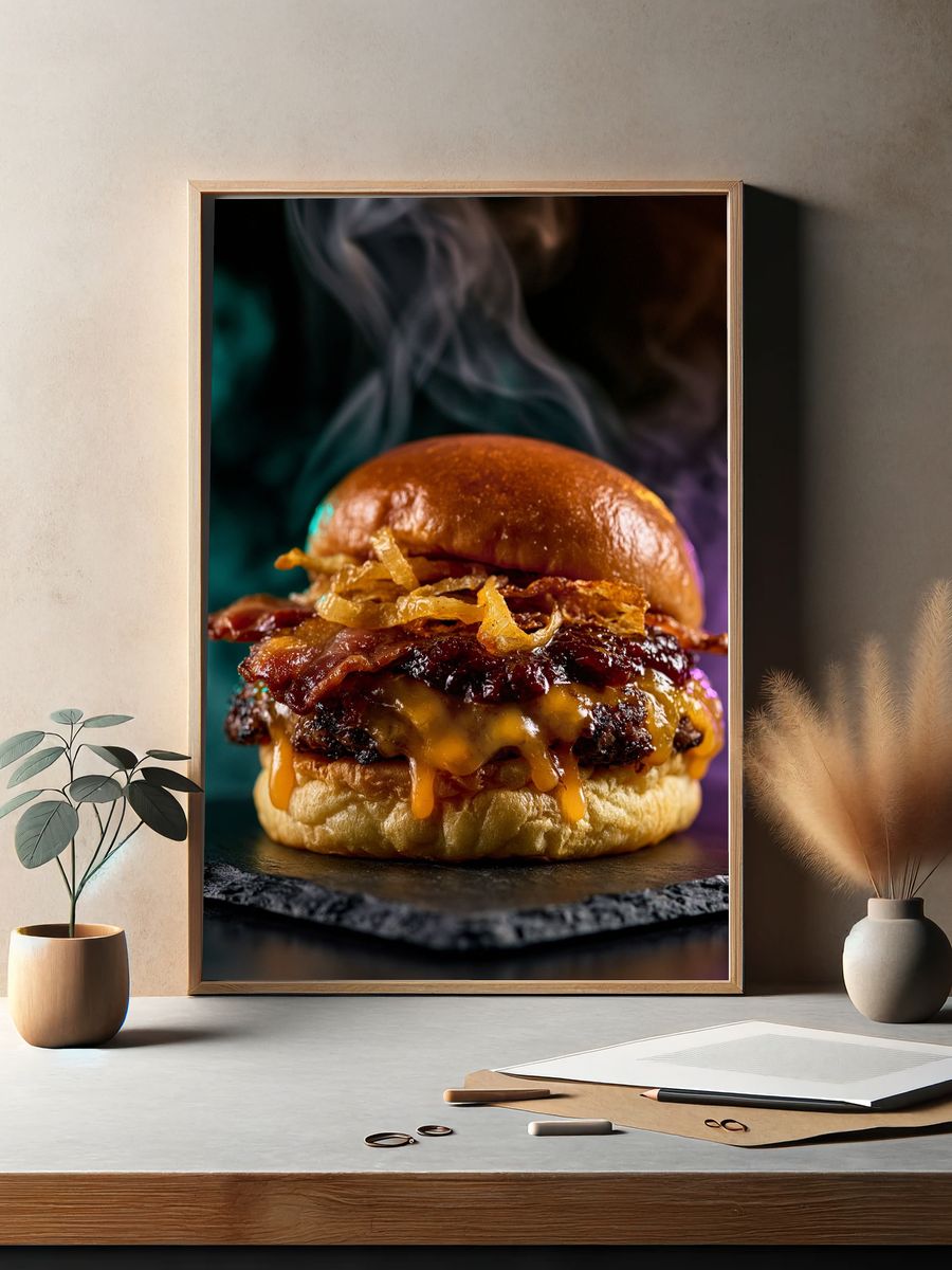 Gourmet Bacon Burger Photography Poster. — room view 2