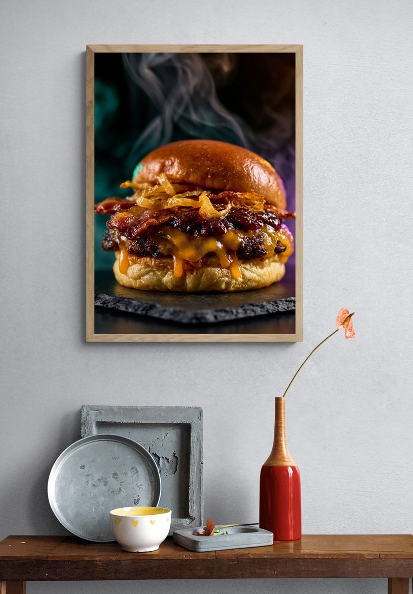 Gourmet Bacon Burger Photography Poster. — room view 3