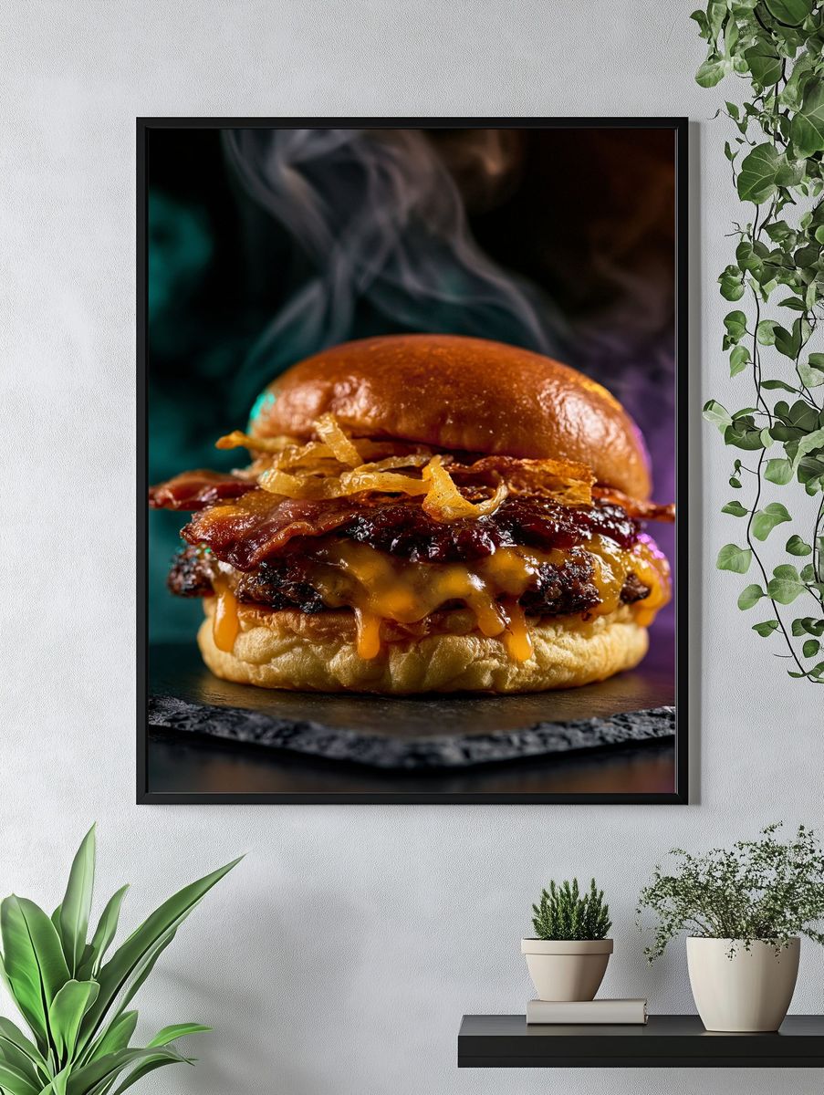 Gourmet Bacon Burger Photography Poster. — room view 4