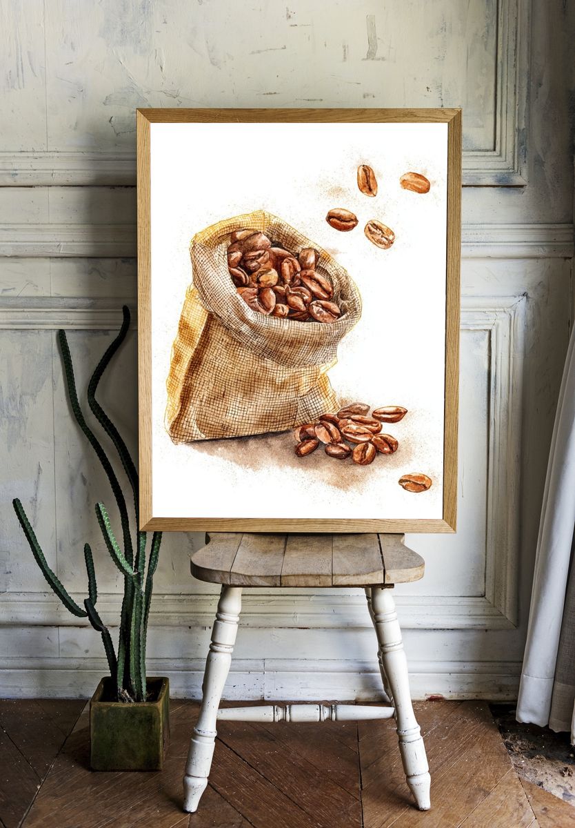 Coffee Beans Watercolor Print. room preview