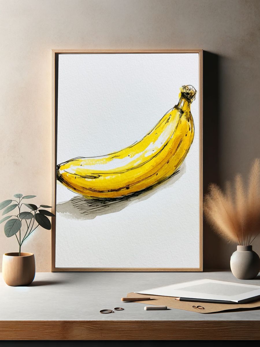 Yellow Banana Watercolor Print. — room view 2