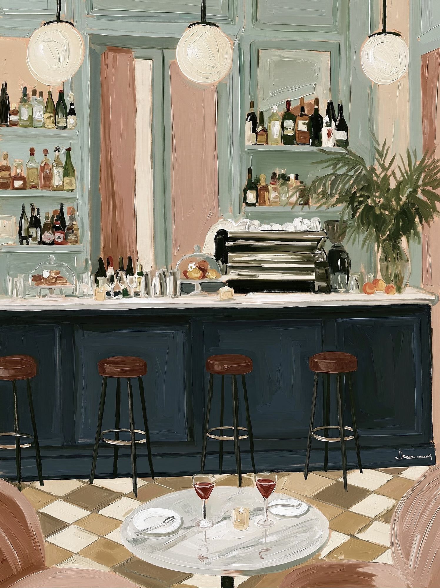 Elegant Cocktail Bar Interior Print. poster — food-drink art