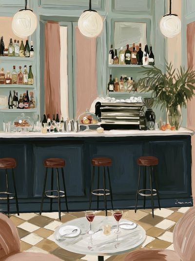 Elegant Cocktail Bar Interior Print. poster