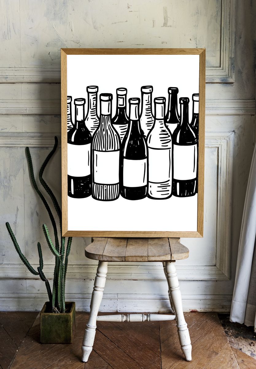 Wine Bottles Illustration Poster. — room view 1