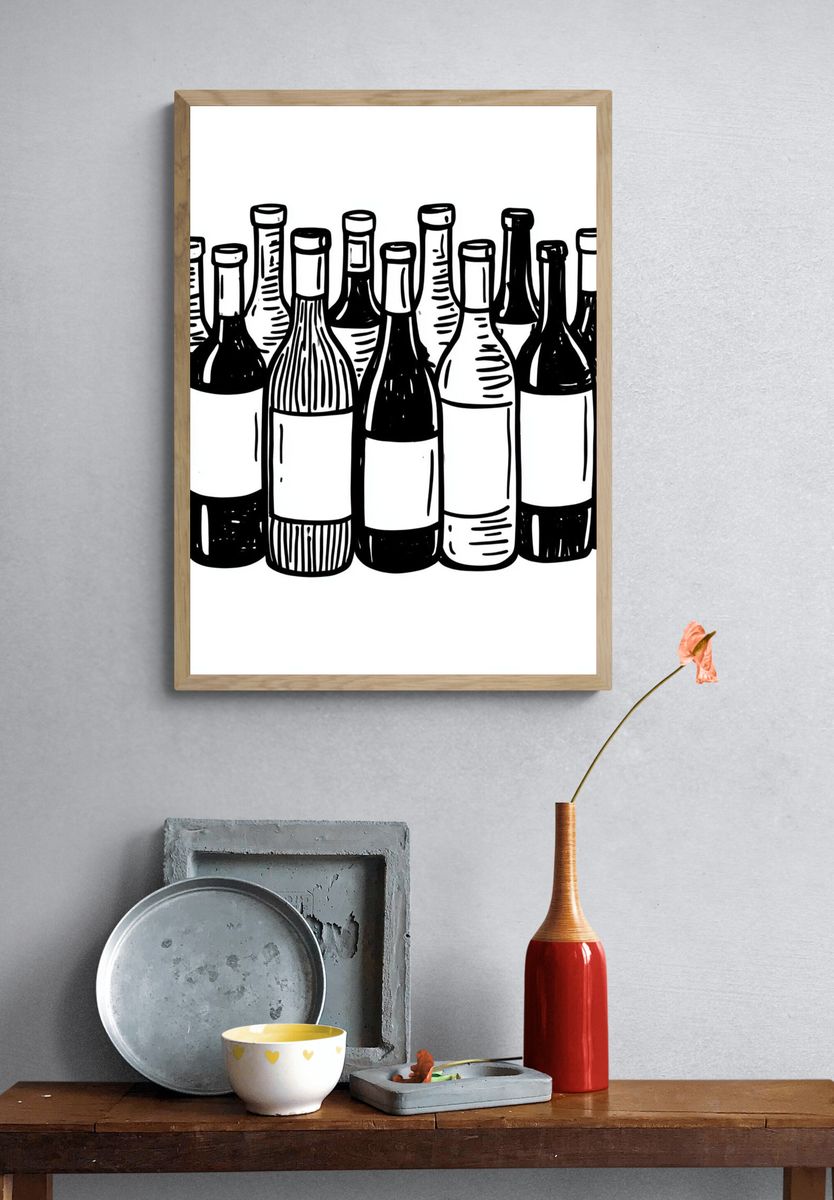 Wine Bottles Illustration Poster. — room view 3