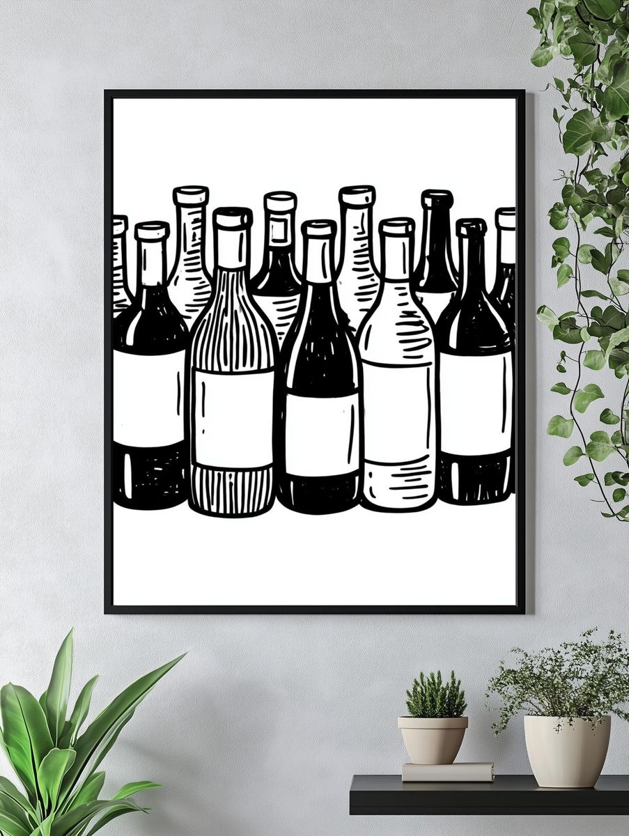 Wine Bottles Illustration Poster. — room view 4
