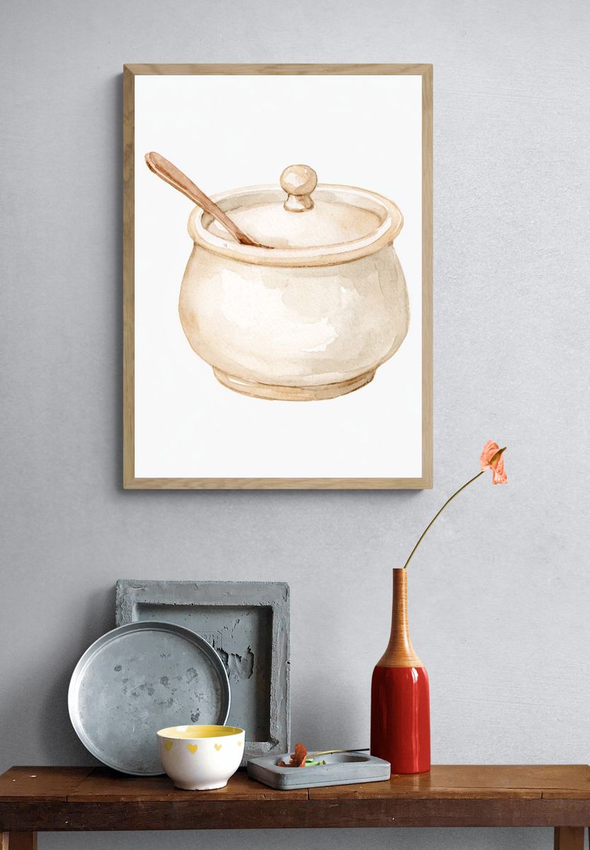 Ceramic Sugar Bowl Watercolor Poster. — room view 3
