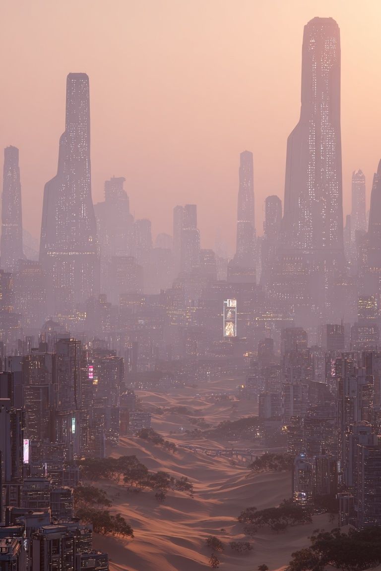 Futuristic Desert Cityscape — Digital Art Print. poster — fine-art art