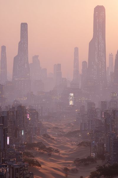 Futuristic Desert Cityscape — Digital Art Print. poster