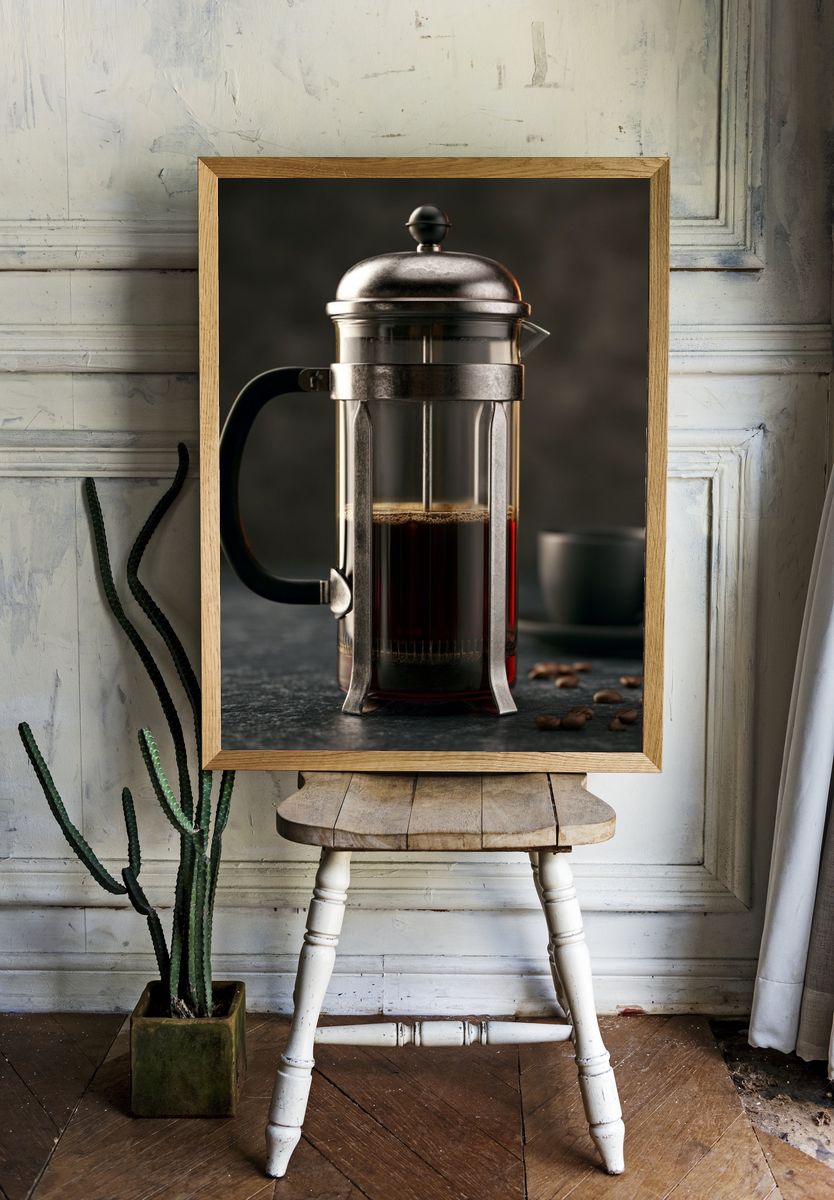 French Press Coffee Still Life Poster. — room view 1