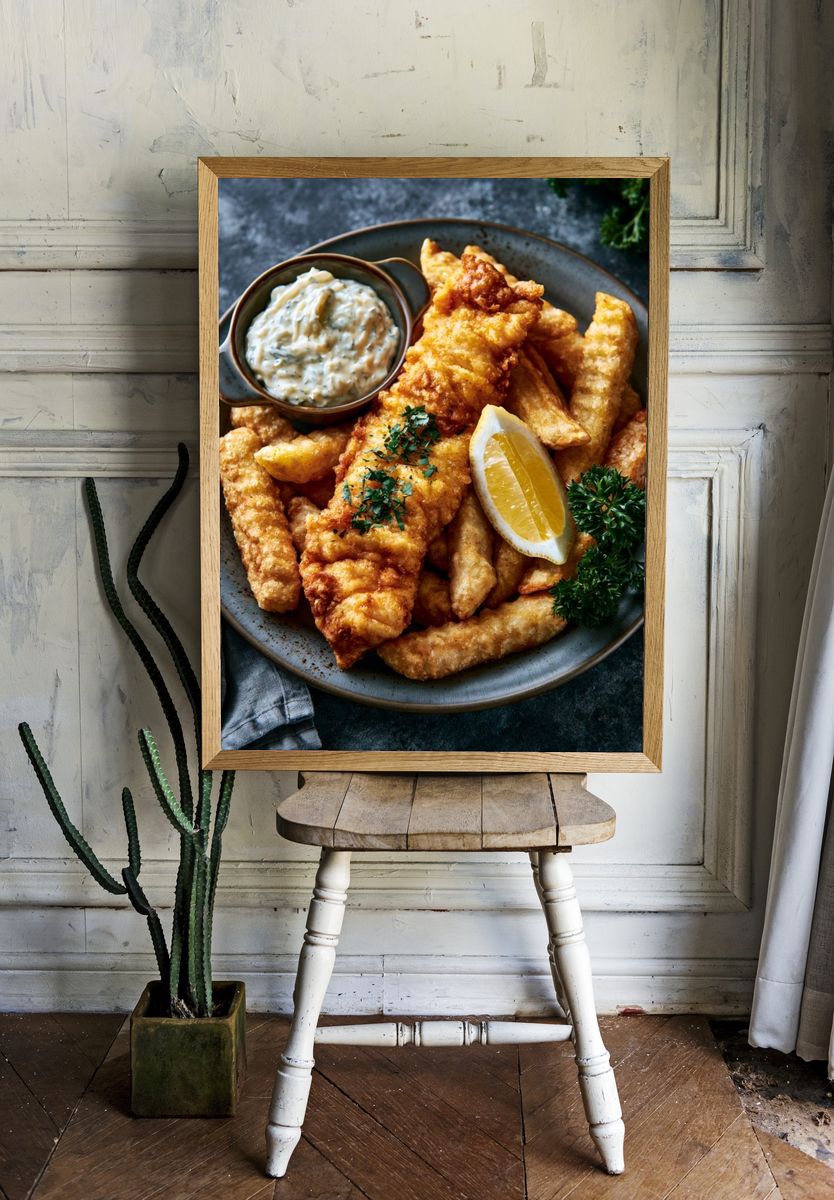 Fish and Chips Food Photography Poster. — room view 1
