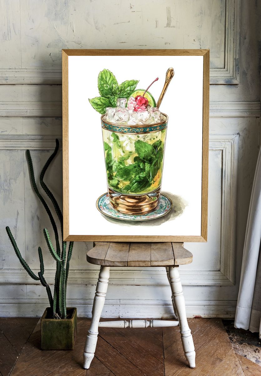 Mint Julep Watercolor Print. — room view 1