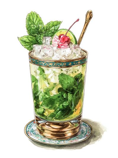 Mint Julep Watercolor Print. poster print