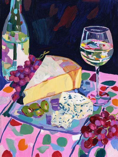 Cheese and Wine Still Life Print. poster print
