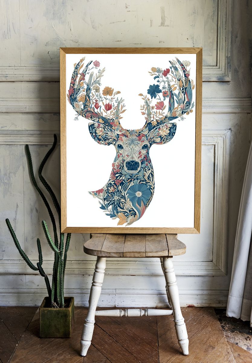 Floral Deer Illustration Poster. room preview