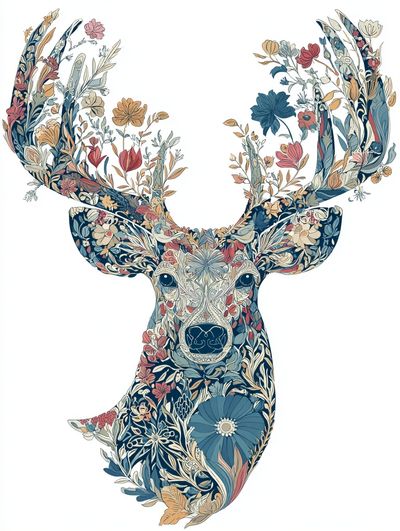 Floral Deer Illustration Poster. poster print