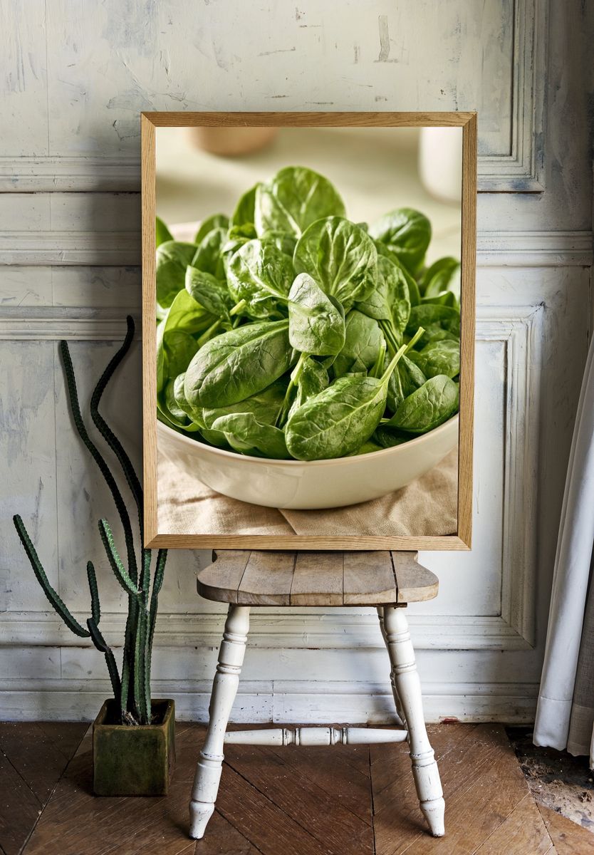 Fresh Spinach Bowl Food-Drink Print. — room view 1