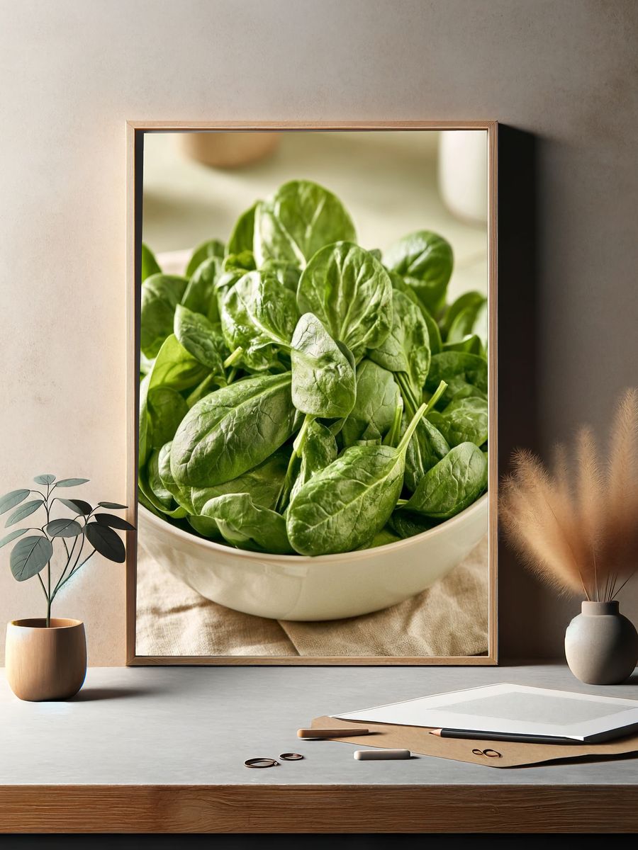 Fresh Spinach Bowl Food-Drink Print. — room view 2