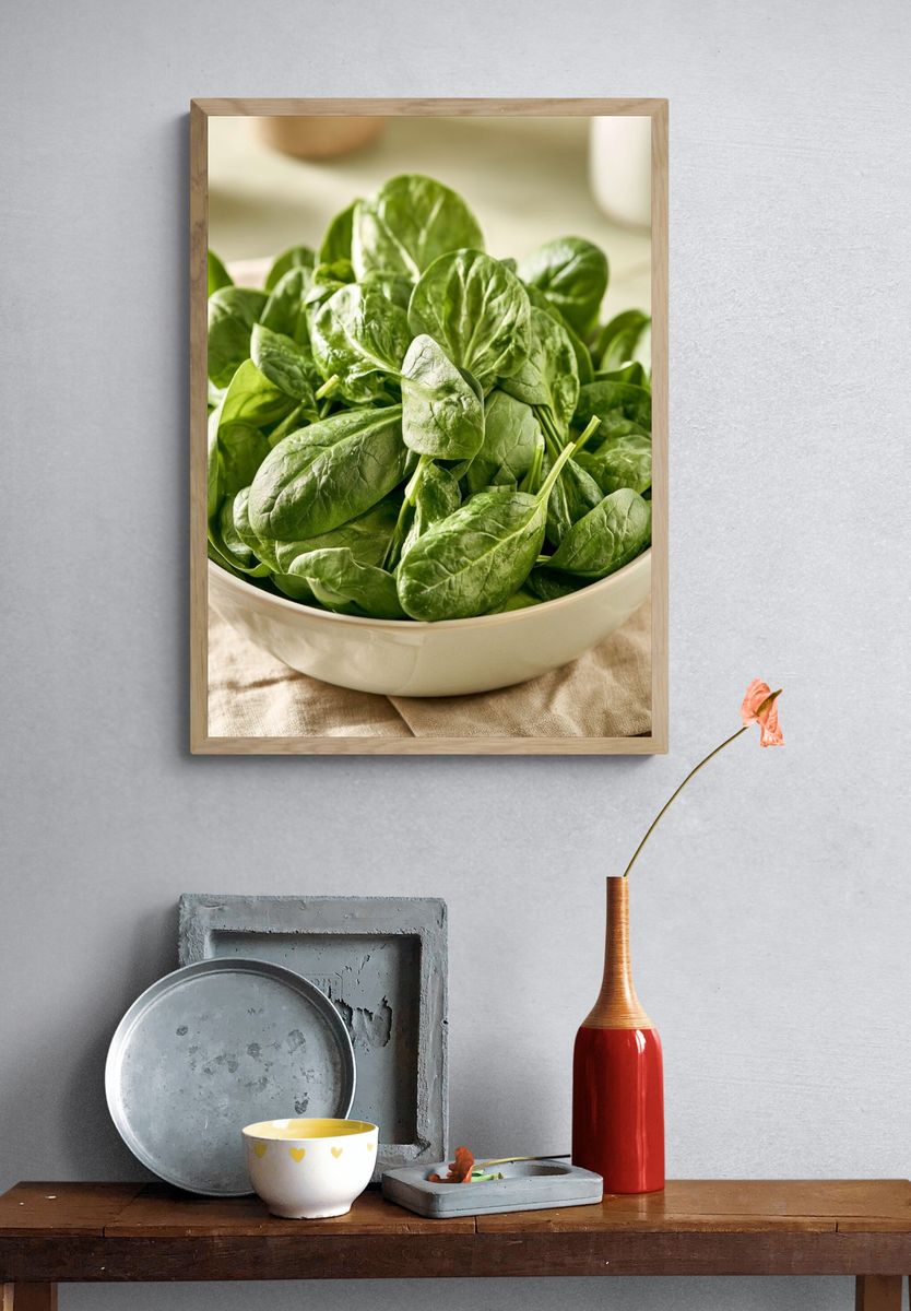 Fresh Spinach Bowl Food-Drink Print. — room view 3