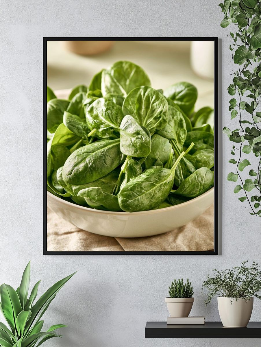 Fresh Spinach Bowl Food-Drink Print. — room view 4