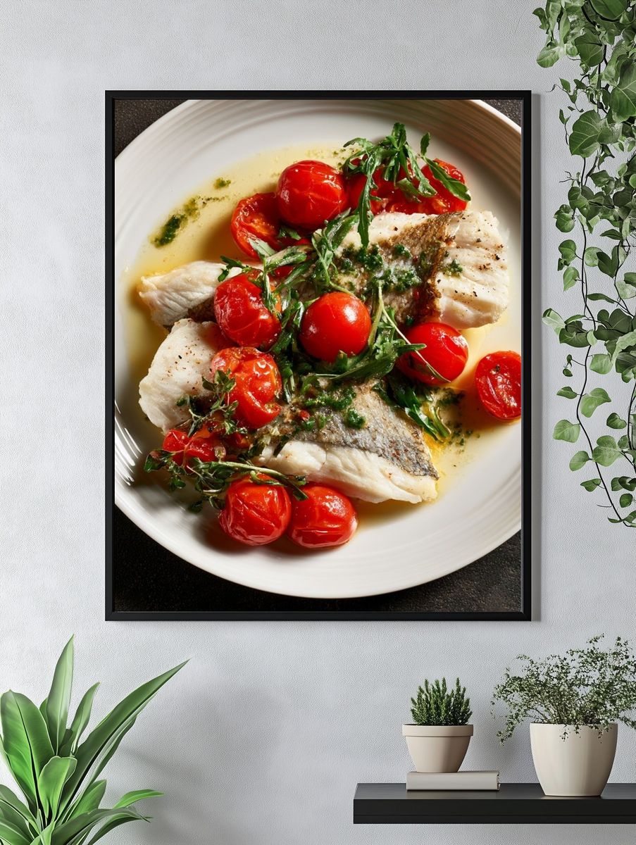 Seared Fish with Tomatoes Food-Drink Poster. — room view 4