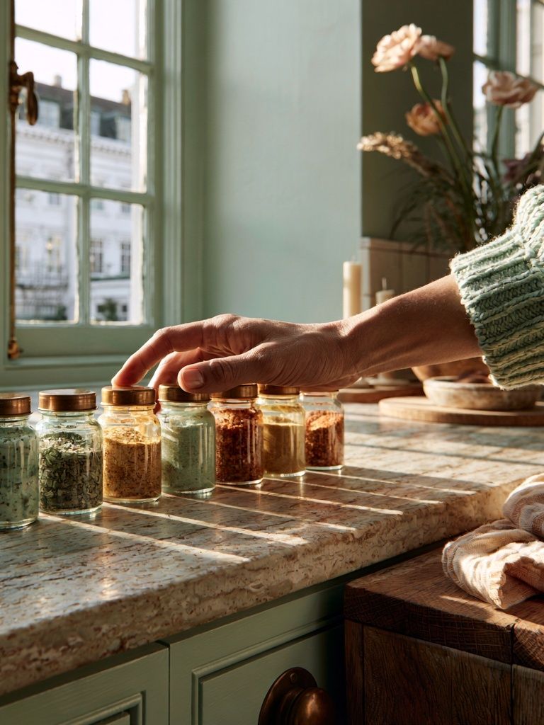 Sunlit Kitchen Herbs Photography Poster. poster detail