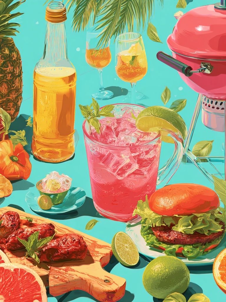 Tropical BBQ Still Life Poster. poster — food-drink art