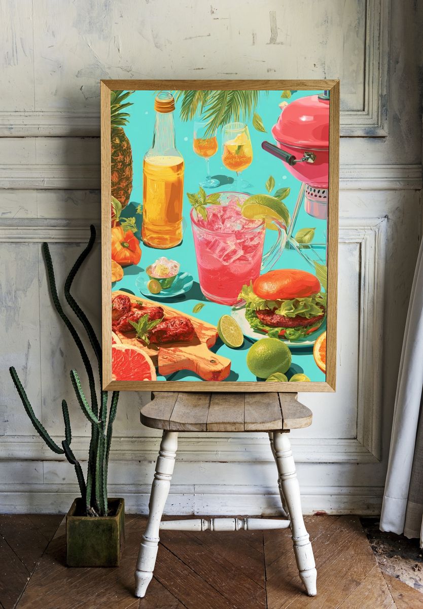 Tropical BBQ Still Life Poster. — room view 1