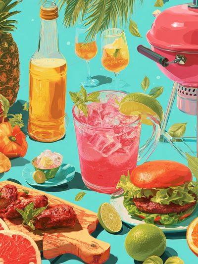 Tropical BBQ Still Life Poster. poster