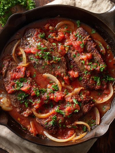 Skillet Steak and Tomatoes Print. poster print