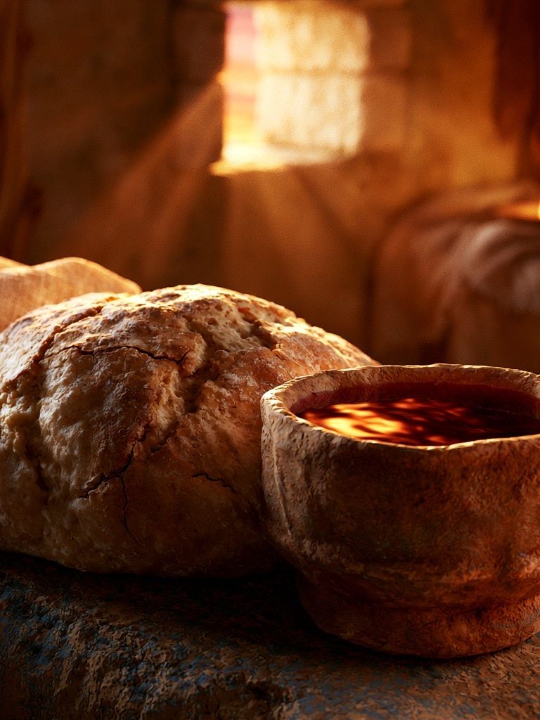 Rustic Bread and Wine Still Life Print. poster — food-drink art