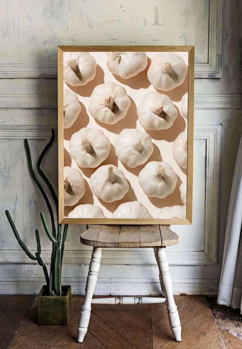 Garlic Still Life Photography Poster. — room view 1