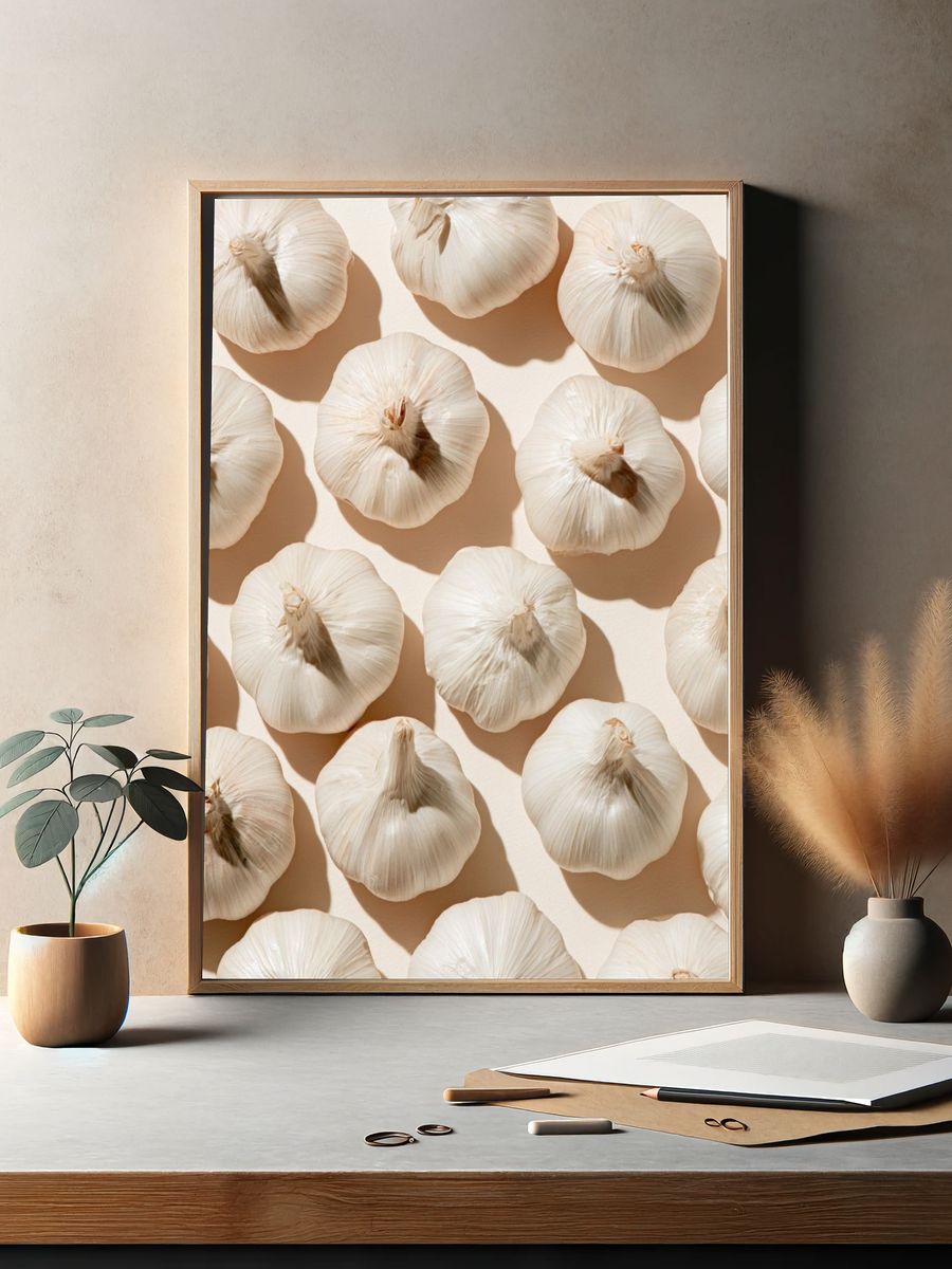Garlic Still Life Photography Poster. — room view 2