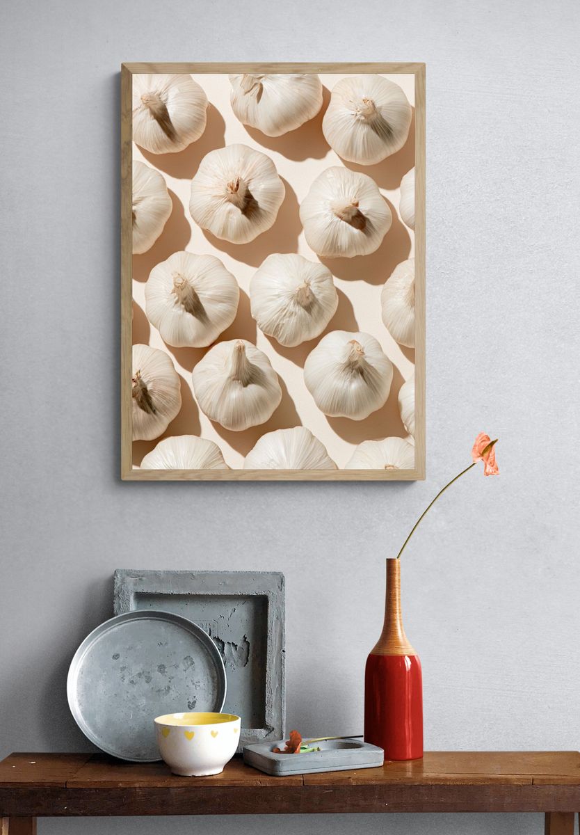 Garlic Still Life Photography Poster. — room view 3