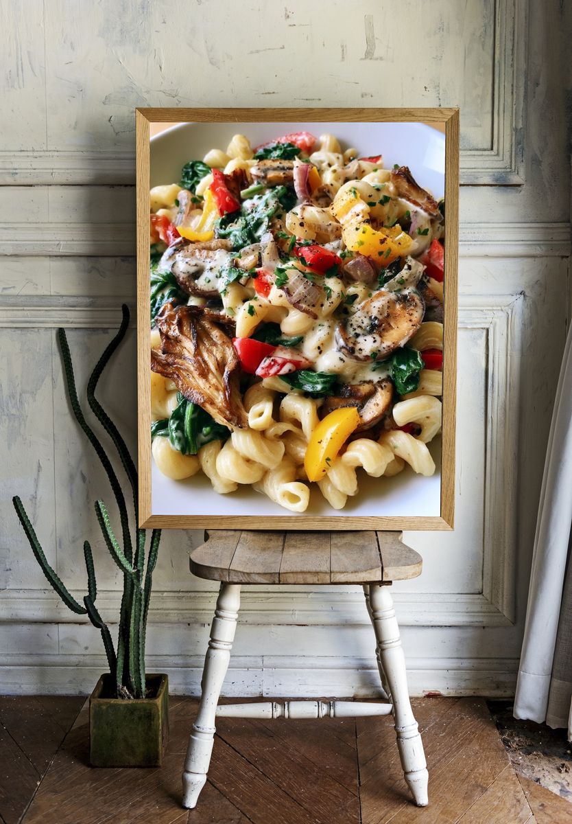 Creamy Pasta Bowl Photography Poster. room preview