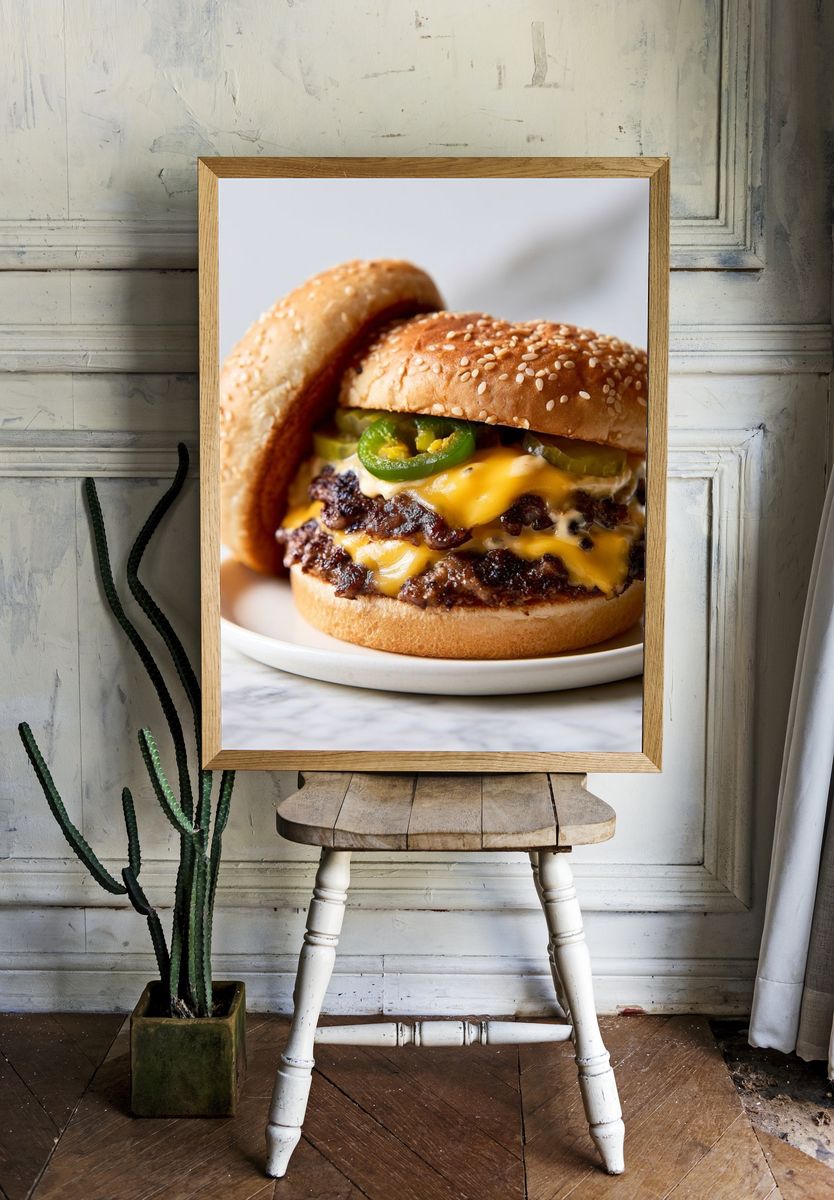 Cheeseburger Food Photography Poster. room preview