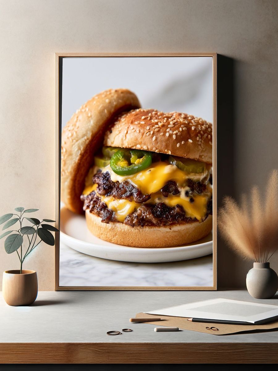 Cheeseburger Food Photography Poster. — room view 2