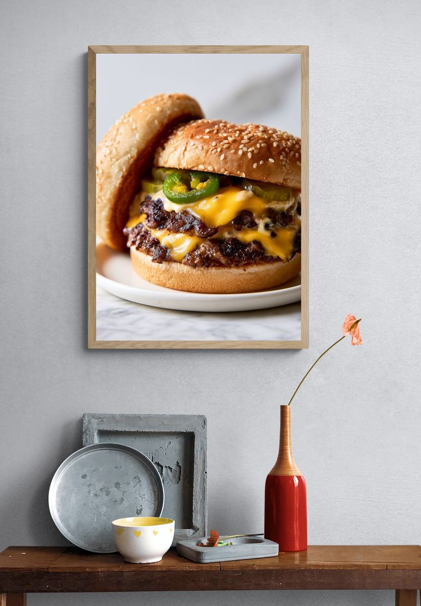 Cheeseburger Food Photography Poster. — room view 3