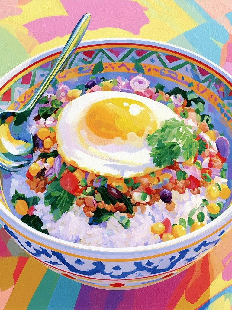 Colorful Rice Bowl Illustration Poster. poster detail