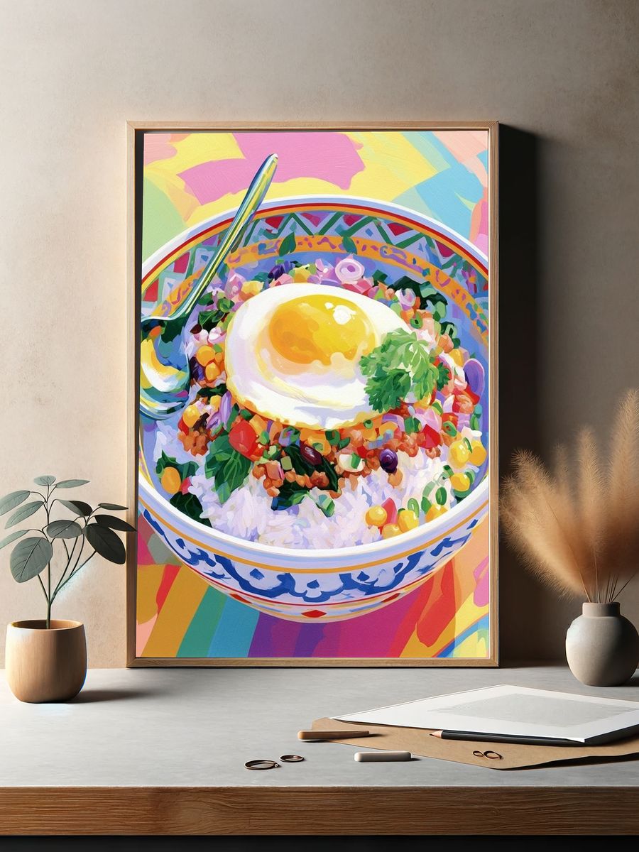 Colorful Rice Bowl Illustration Poster. — room view 2