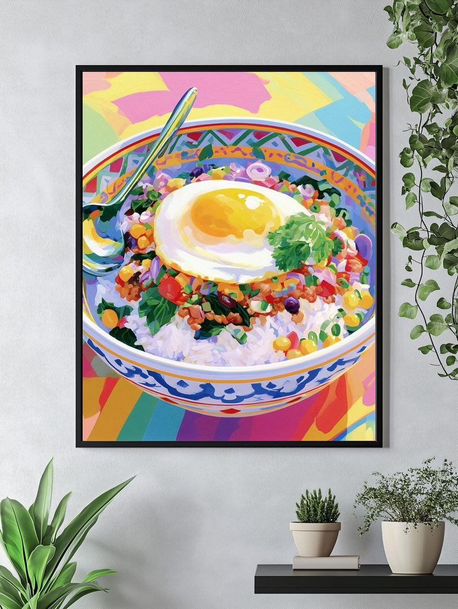 Colorful Rice Bowl Illustration Poster. — room view 4